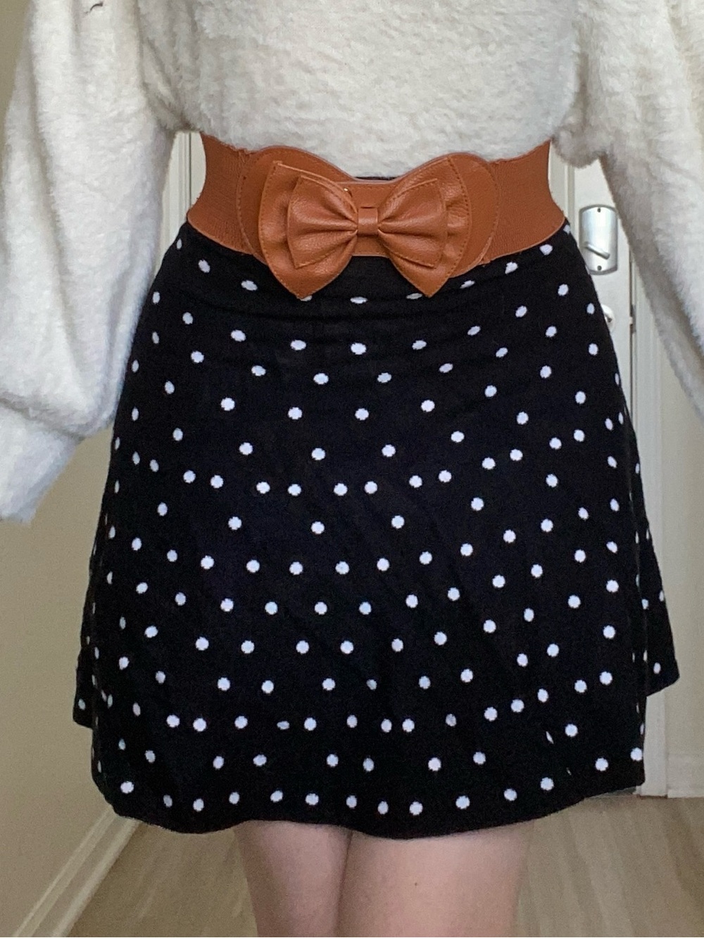 Polka Dot A-Line Skater Skirt in Black and White